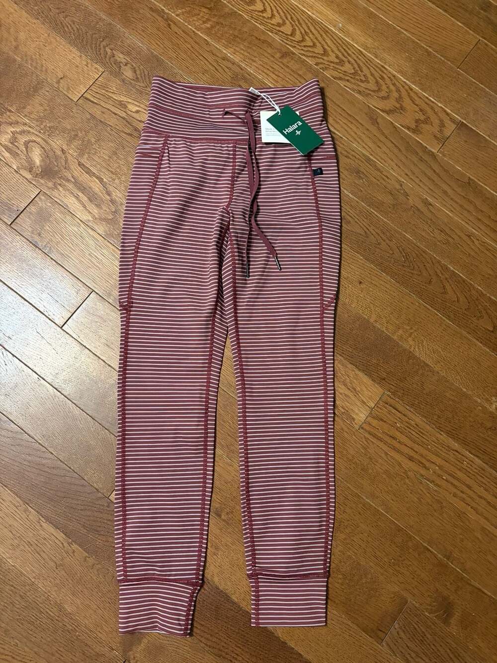 Halara Striped Yoga Leggings Size S Red White Drawstring Pockets